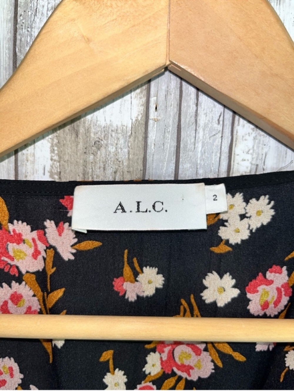 A.L.C Carlo Silk Wrap Dress Black Pink Floral Long Sleeve V-Neck Tie Waist Mini - Picture 8 of 8
